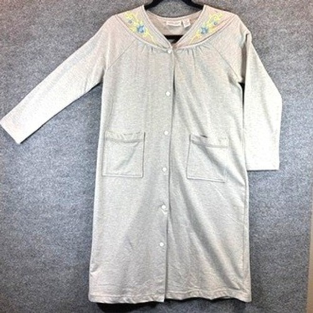 Country Store Embroidered Snap Front House Dress Sz M Cottagecore Grannycore